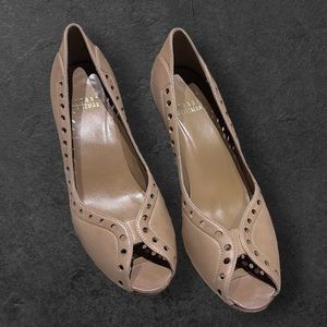 Stuart Weitzman Peep Toe Heels in Camel